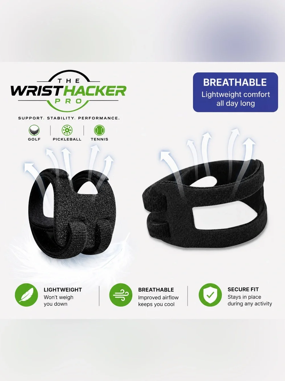 WristHacker Pro Wrist Support Strap for Golf, Pickleball, & Tennis